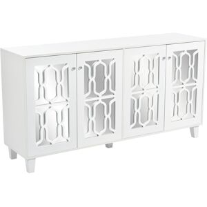 Gl Store Credenza Bianca con Specchio e Maniglie di Cristallo, 4 Ante, Ripiano Interno Mobile, Design Coordinato, Perfetto per Soggiorno e Sala da Pranzo, Bianco