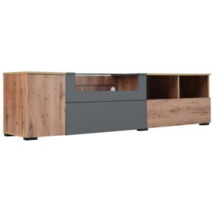 Gl Store Mobile TV nei colori grigio scuro e legno in stile country naturale, con luci a LED, piano in vetro, scomparti e ante, Naturale