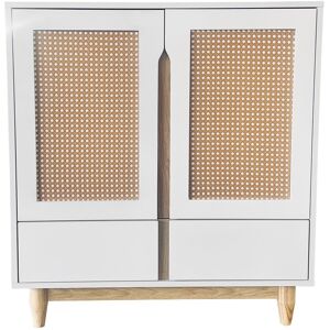 Gl Store Credenza in Rattan PE e Gambe in Legno Massello, 80x40x86.5 cm, Bianco