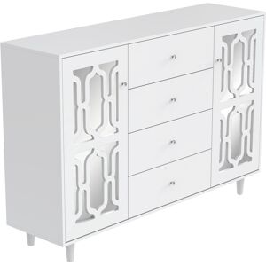 Gl Store Credenza Specchiata Bianca con Maniglie a Cristallo, Design Coordinato, Vetro Integrato, Facile Montaggio - MDF, 147,5 x 40 x 102 cm, Bianco