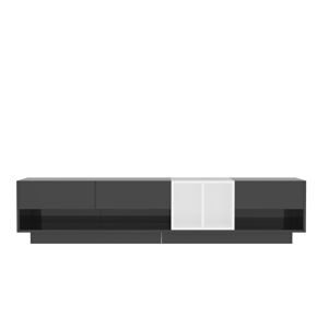 Gl Store Mobile TV Basso con Pannello Lucido in Combinazione Bianco e Nero. Design a Blocchi di Colore, Cassetti, Ripiani e Spazi per Riporre, Nero