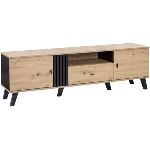 Gl Store Mobile TV da 170 cm in Legno e Nero, Credenza con Cassetti, Spazio per Riporre, Design Esclusivo, Naturale