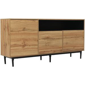 Gl Store Credenza Moderna in Legno con Tre Ante e Ripiani, Design Salvaspazio, 160x35x76 cm, color Legno Naturale