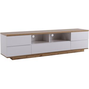 Gl Store Mobile TV moderno color block in bianco con venature del legno, 180 cm - design lucido, anta a griglia, portata 50 kg, Bianco