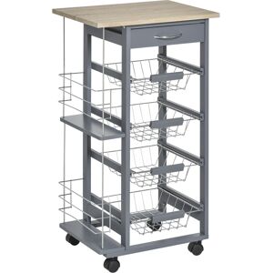 homcom carrello da cucina salvaspazio in grigio scuro, portavivande con 1 piano di lavoro 1 cassetto e 4 cestelli metallici, 47x37x83cm