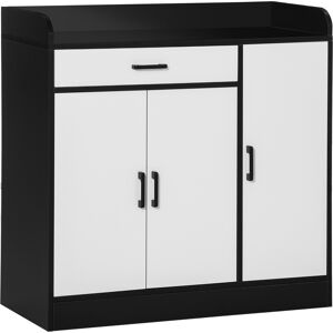 homcom mobiletto da cucina moderno in mdf con 2 armadietti, 1 cassetto e ripiani regolabili, 90x40x90 cm, bianco e nero