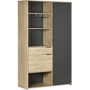 homcom credenza moderna con armadietto, cassetto e porta calici, 110x41.5x180cm, legno naturale e grigio