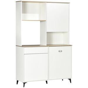 homcom dispensa cucina in truciolato e mdf con ripiani aperti, armadietti e cassetto per utensili ed elettrodomestici, 119x41x180 cm, bianco