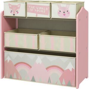 zonekiz scaffale portagiochi per bambini con 6 contenitori rimovibili in tessuto, 63x30x66cm, rosa