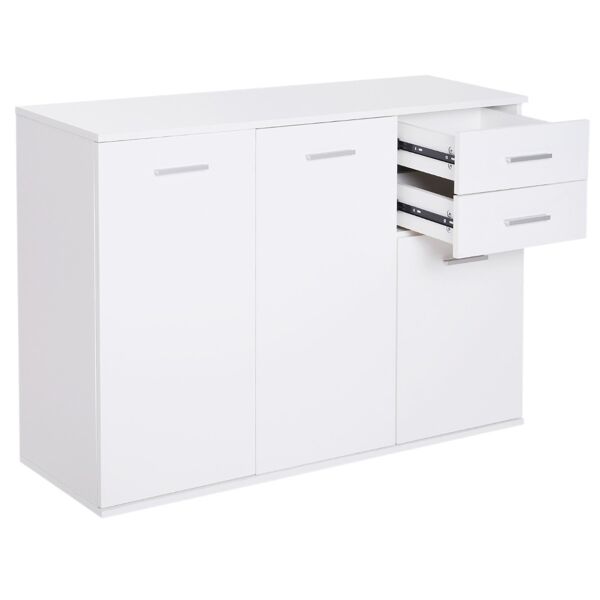 homcom armadietto mobiletto cucina mobili soggiorno mobiletto multiuso con 3 ante e 2 cassetti in legno truciolato, bianco