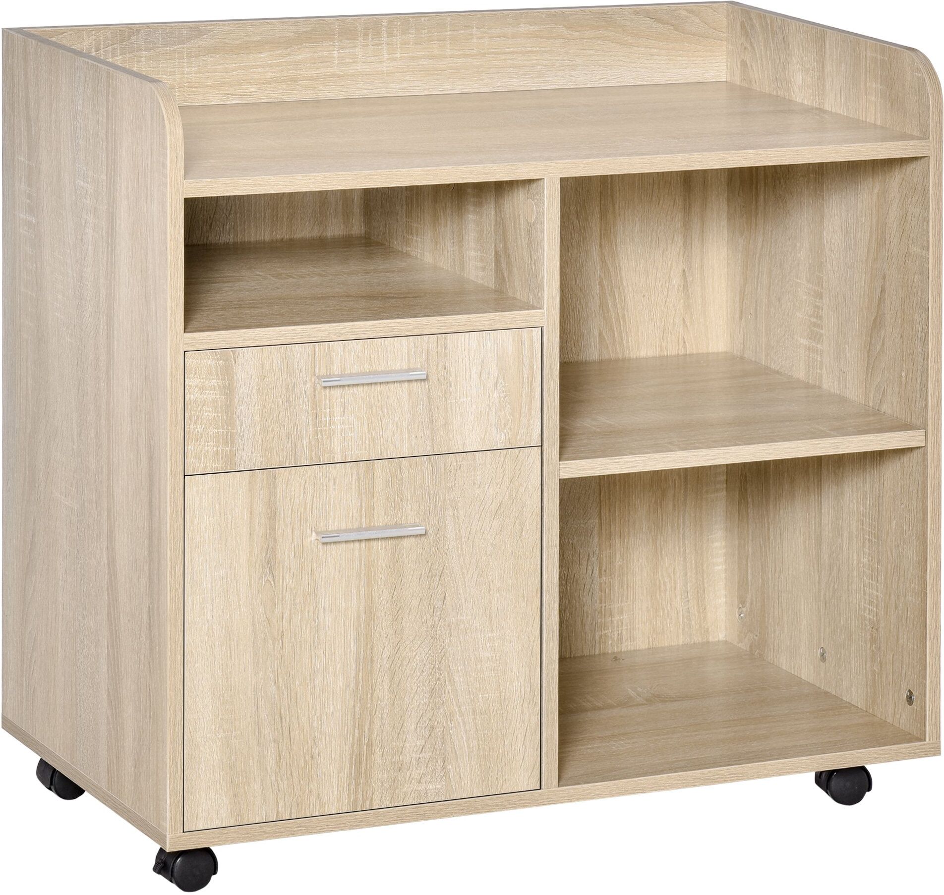 Vinsetto Mobile Porta Stampante, Mobile Ufficio, Mobiletto Basso, Mobile Multiuso con 4 Ruote, Rovere, 80x40x72cm