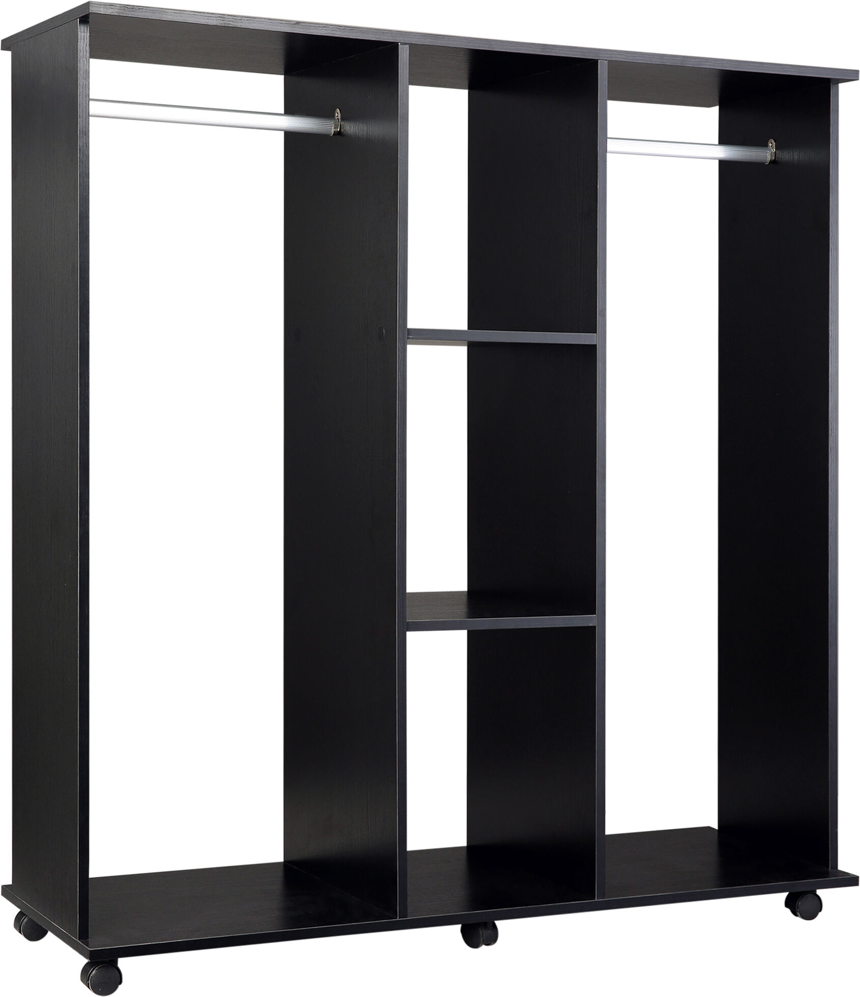 Homcom Armadio Guardaroba a 5 Ripiani con Ruote e Barre Appendiabiti in Legno e Alluminio, Nero, 120x40x128cm