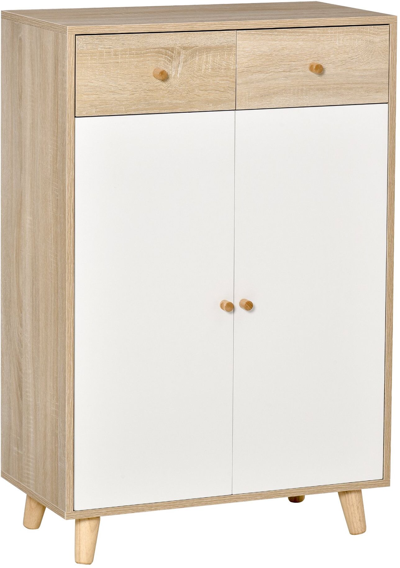 Homcom Mobile Scarpiera Salvaspazio per 12 Scarpe, Armadietto con 4 Mensole e 2 Cassetti, 68x35x102.5cm, Color Legno e Bianco