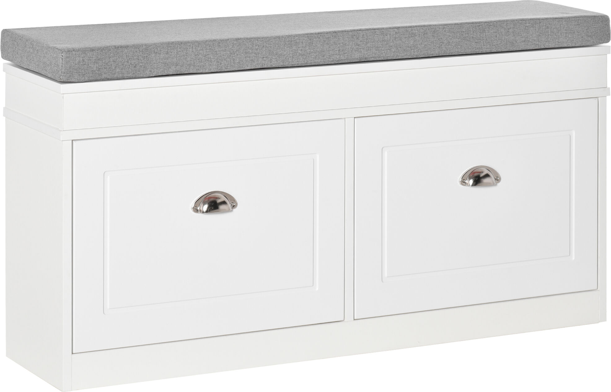 Homcom Panca Scarpiera Salvaspazio in Legno con Cuscino, 2 Cassetti con Mensola Regolabile per 8 Scarpe, 104x24x55cm, Bianco