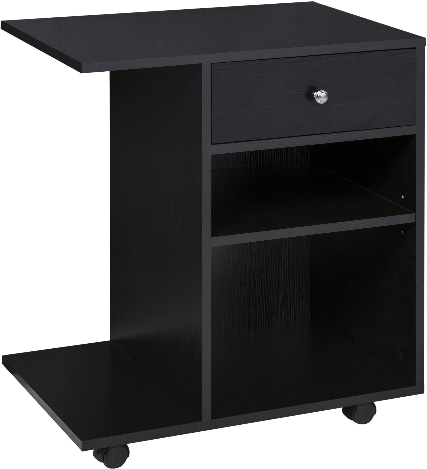 Vinsetto Mobile Porta Stampante in Legno Nero con 1 Cassetto, 2 Ripiani e Mensola CPU, per Ufficio 60x40x68.5cm