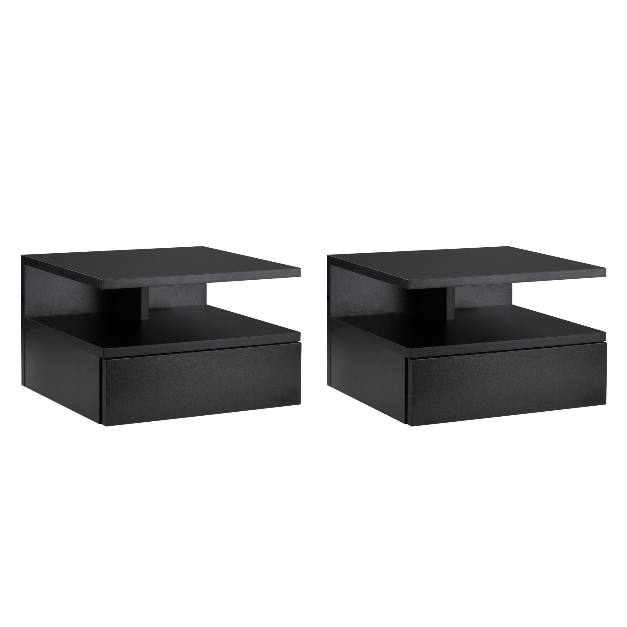 Homcom Set da 2 Comodini Moderni Sospesi per Camera da Letto con Cassetto e Mensola Superiore in Legno 35x32x22.5cm, Nero