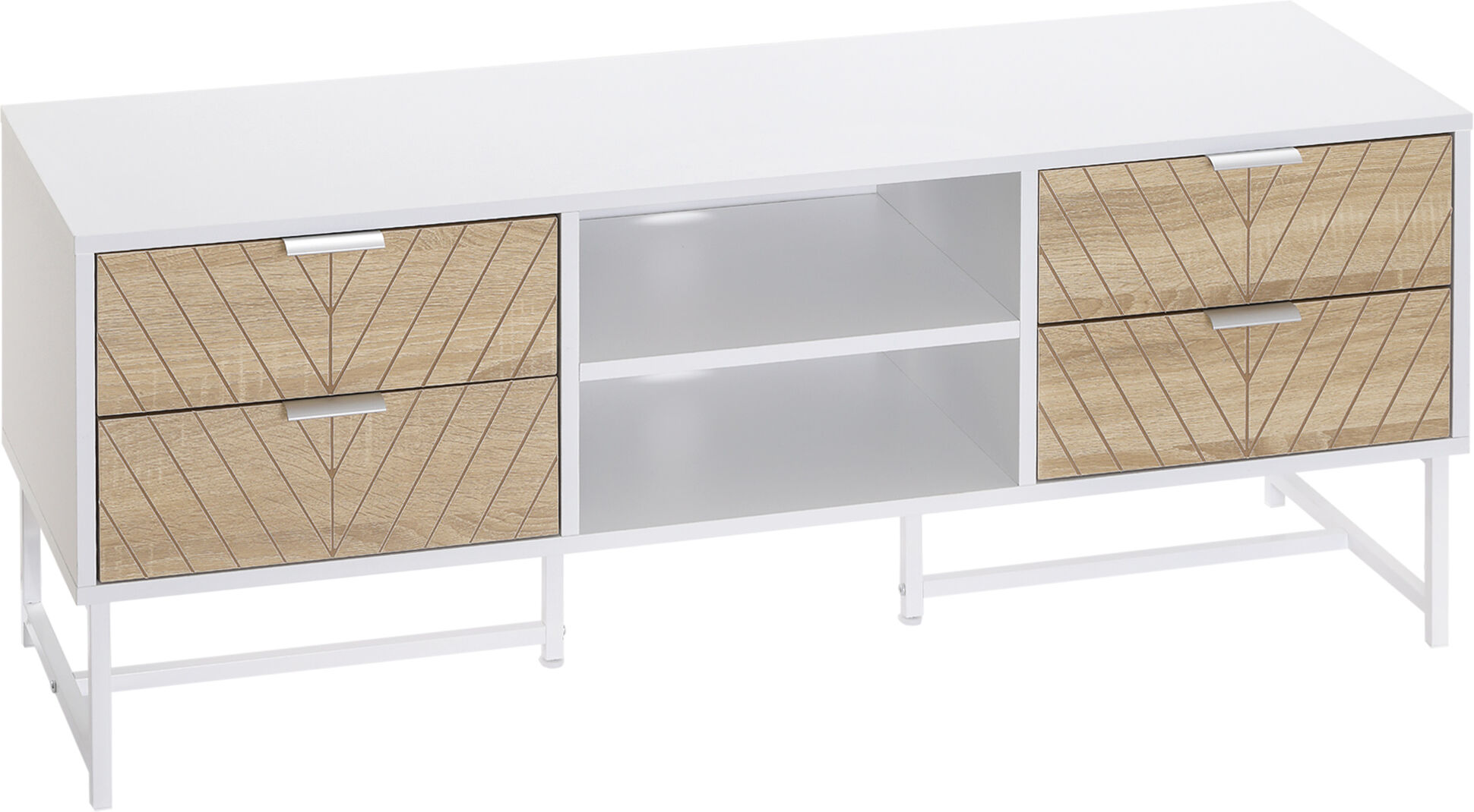 Homcom Mobile Porta TV fino a 47", Mobiletto Basso con Cassetti, Mobiletto da Salotto in Legno, 120x39x48cm, Bianco e Rovere