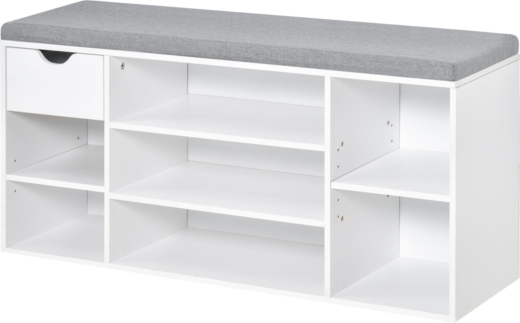 Homcom Scarpiera Salvaspazio da Ingresso in Legno con Cuscino e Mensole Regolabili per 10 Scarpe, 101x29x47.5cm, Bianco Grigio