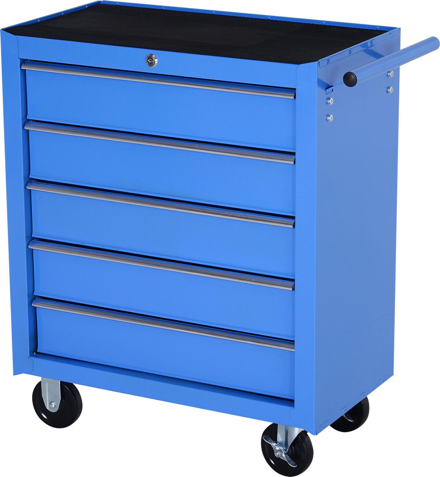 Homcom Carrello da Officina a 5 Cassetti con Ruote in Metallo Blu, 67.5x 33 x 77cm