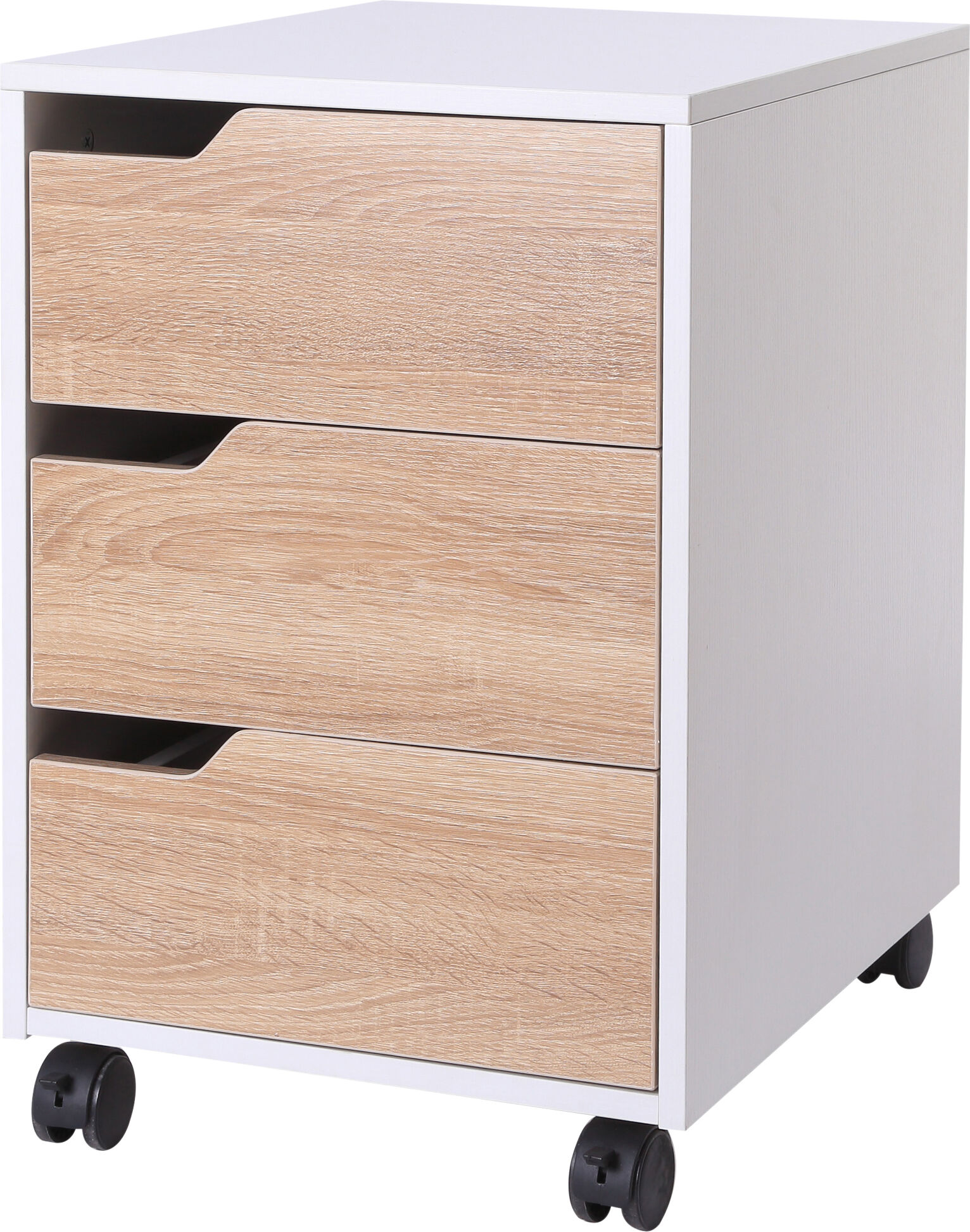 Homcom comodino portadocumenti con 3 cassetti Ruote A 360° Rotaie in metallo MDF, Di legno bianco, 31 x 37 x 7.2  cm