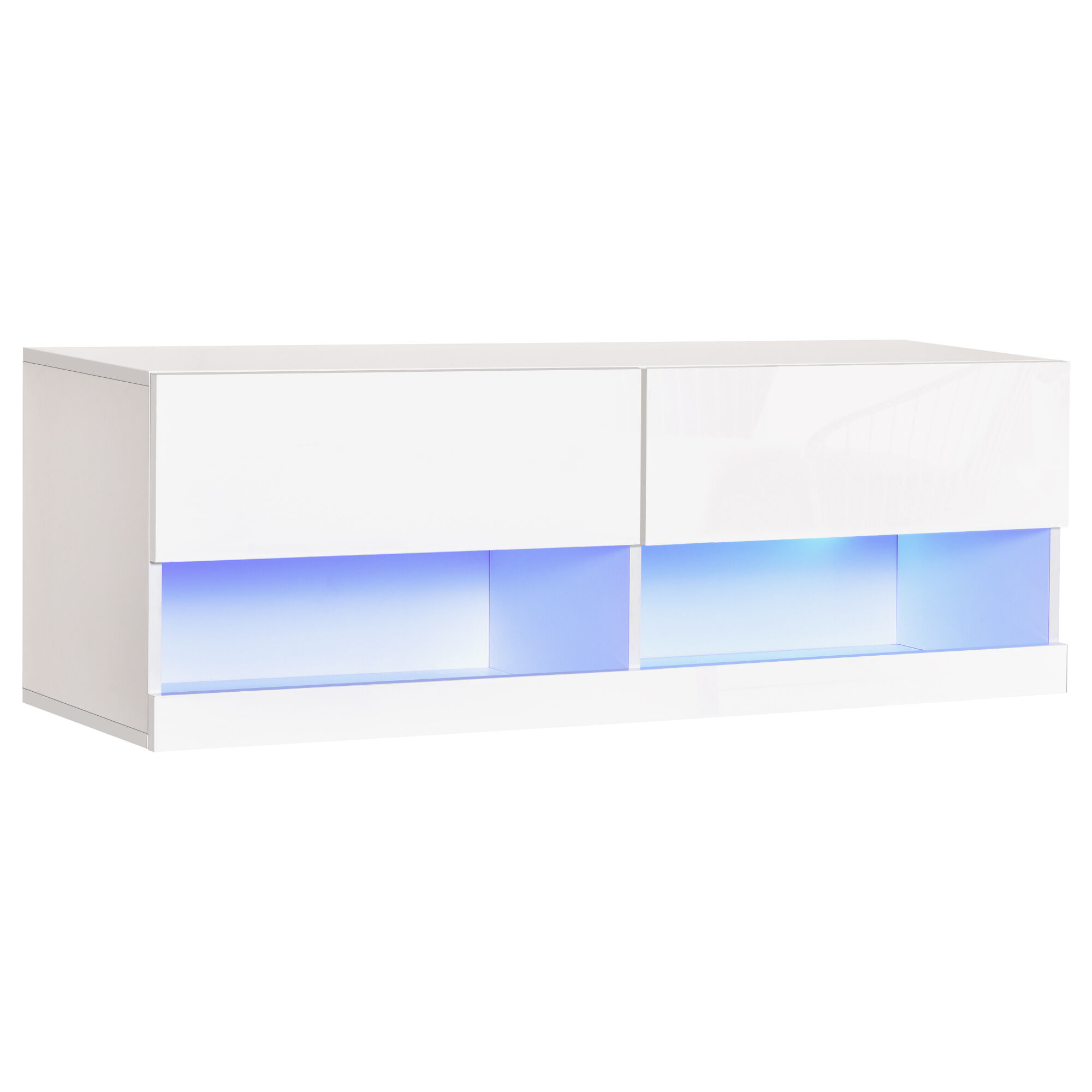 Homcom Mobile TV Sospeso in Legno, Mobile Porta TV Moderno con Luci LED di 20 Colori, per TV Max. 42", Bianco Lucido, 120x35x40.5cm