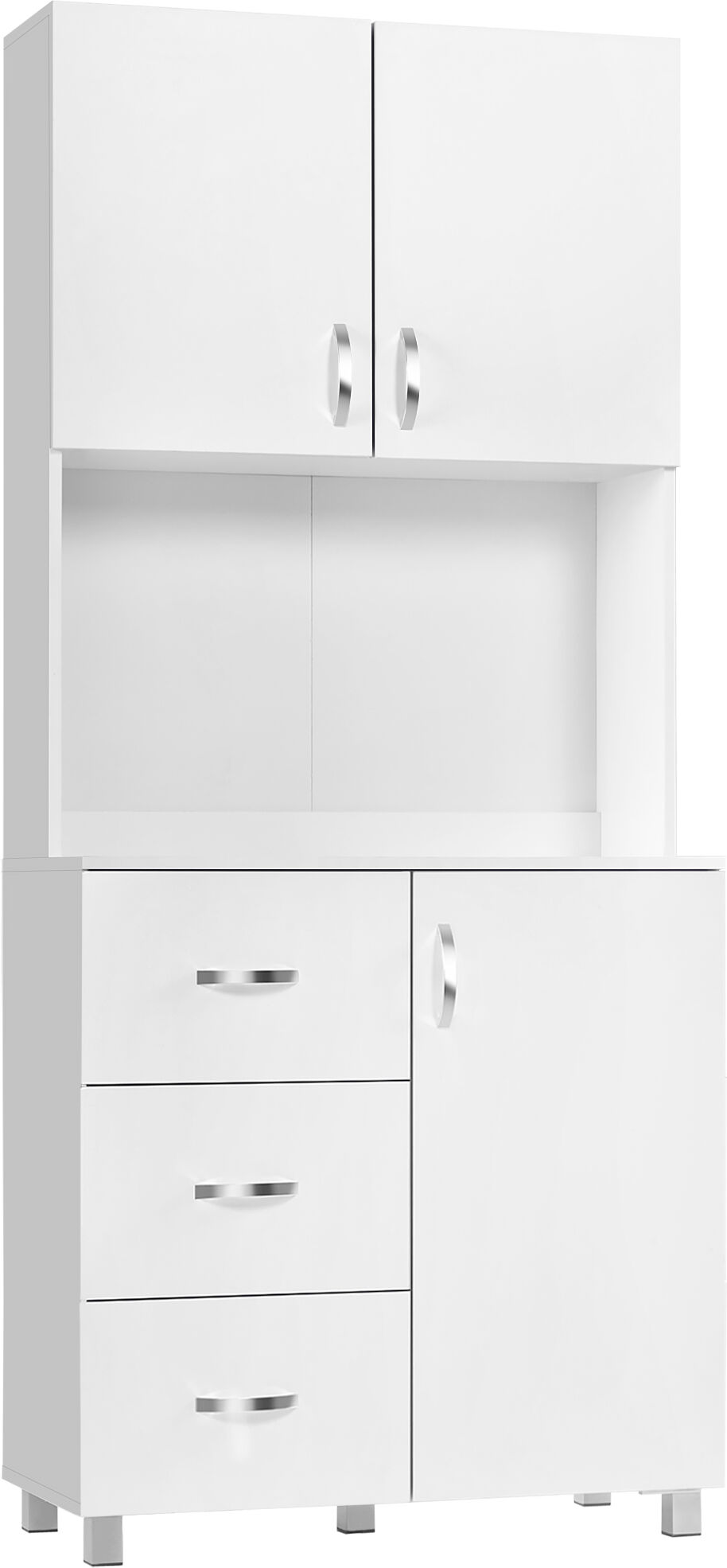 Homcom Credenza Moderna in Legno Bianco con 2 Armadietti, Mensole Regolabili, 1 Ripiano Aperto e 3 Cassetti, 80x39.5x183.5cm