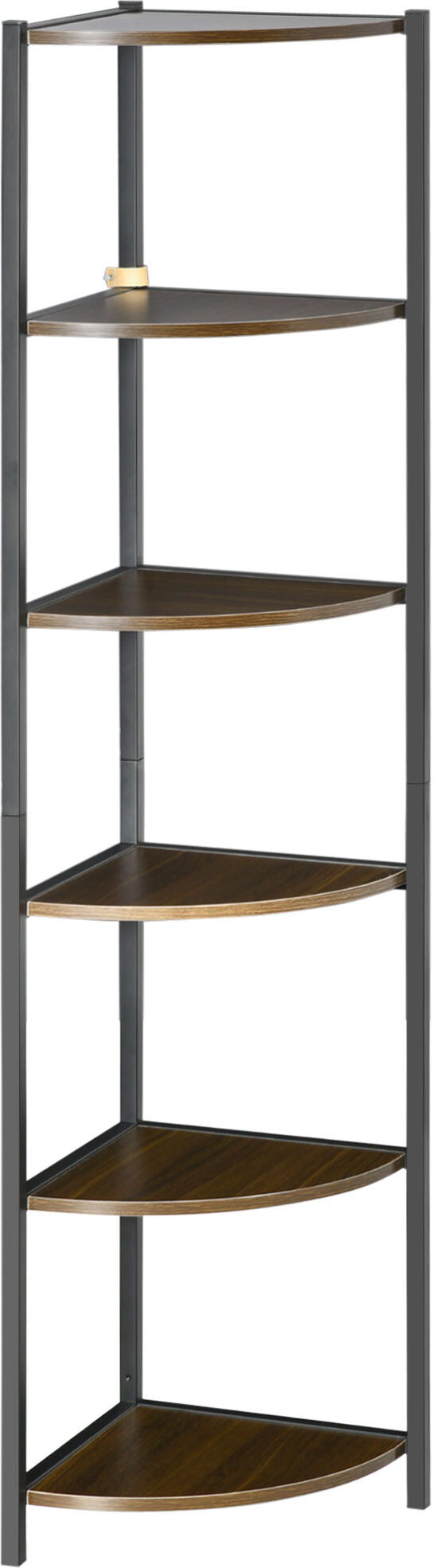 Homcom Libreria Moderna Angolare a 6 Ripiani in Metallo e MDF, 34x34x166cm, Marrone e Nero