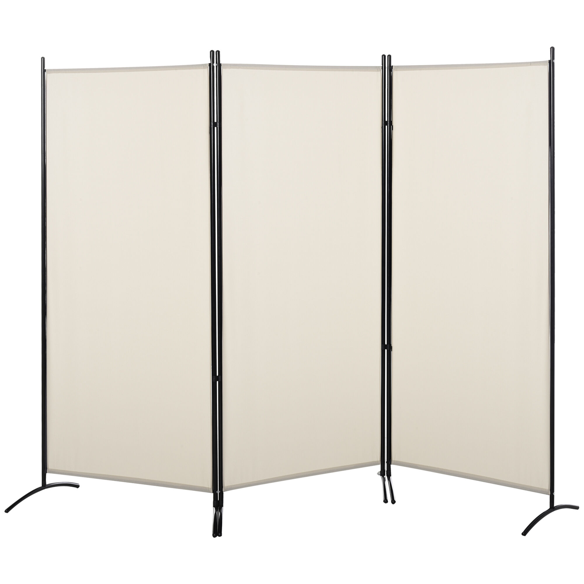 Homcom Paravento a 3 Pannelli Pieghevole, Frangivista Divisorio per Ambienti in Metallo e Poliestere 253x50x182cm Beige