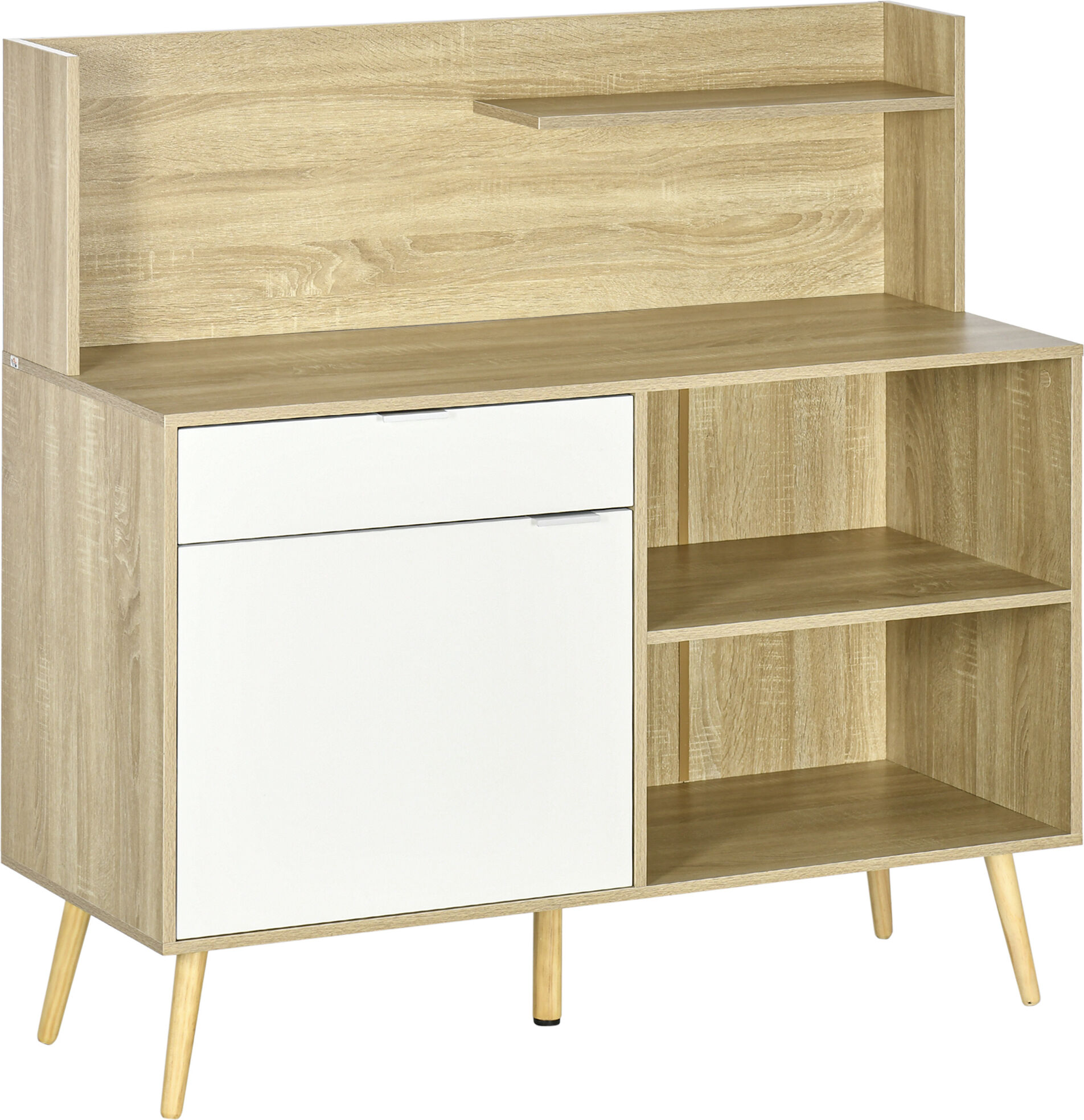 Homcom Mobiletto Soggiorno Cucina e Ingresso in Truciolato e Legno di Pino con Spazio Chiuso, 2 Ripiani Aperti e Cassetto, 118.3x43.8x118.7 cm