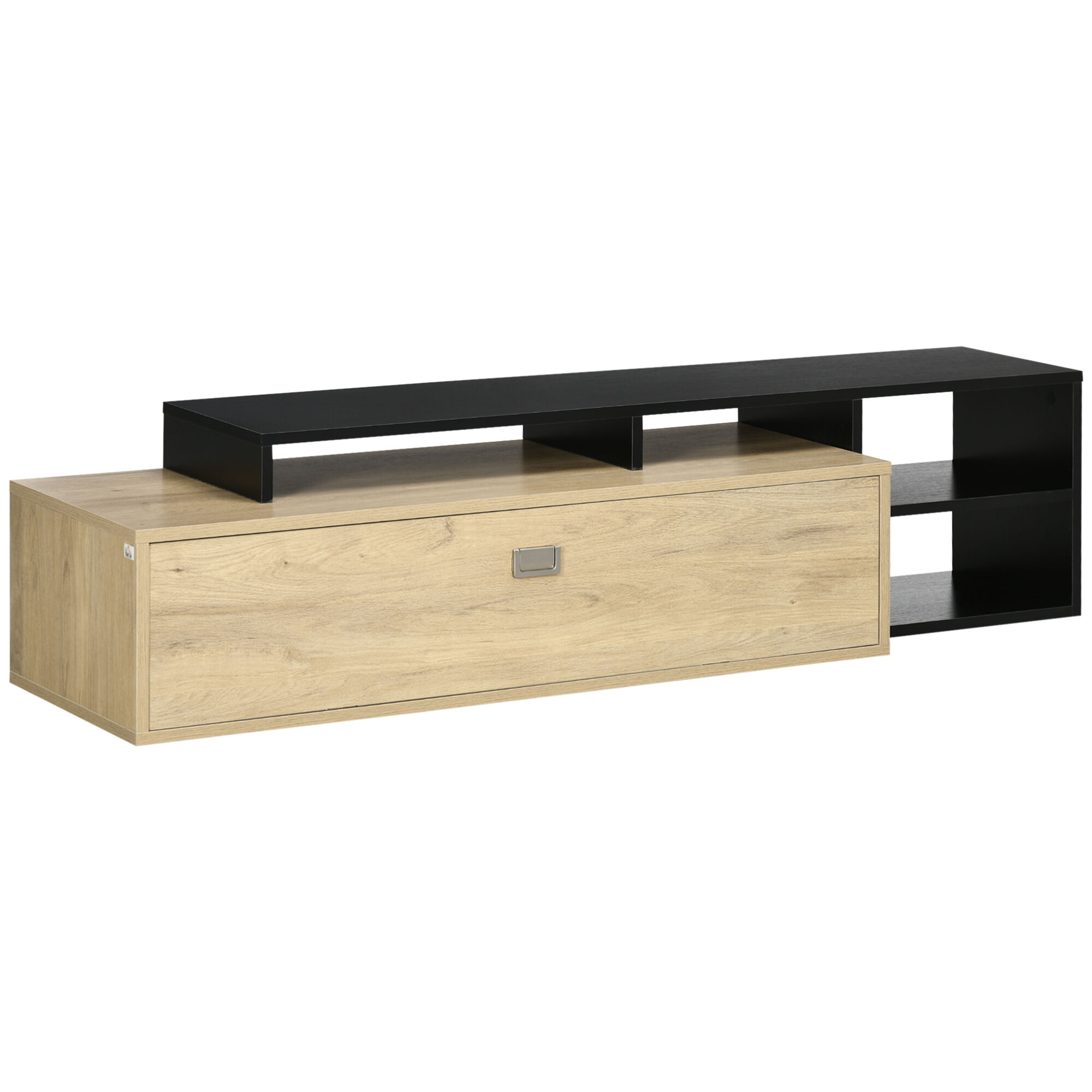 Homcom Mobile TV 32"-65" con Ripiano Rimovibile e Armadietto con Anta Ribaltabile, in MDF, 163x40x38 cm, color Legno e Nero