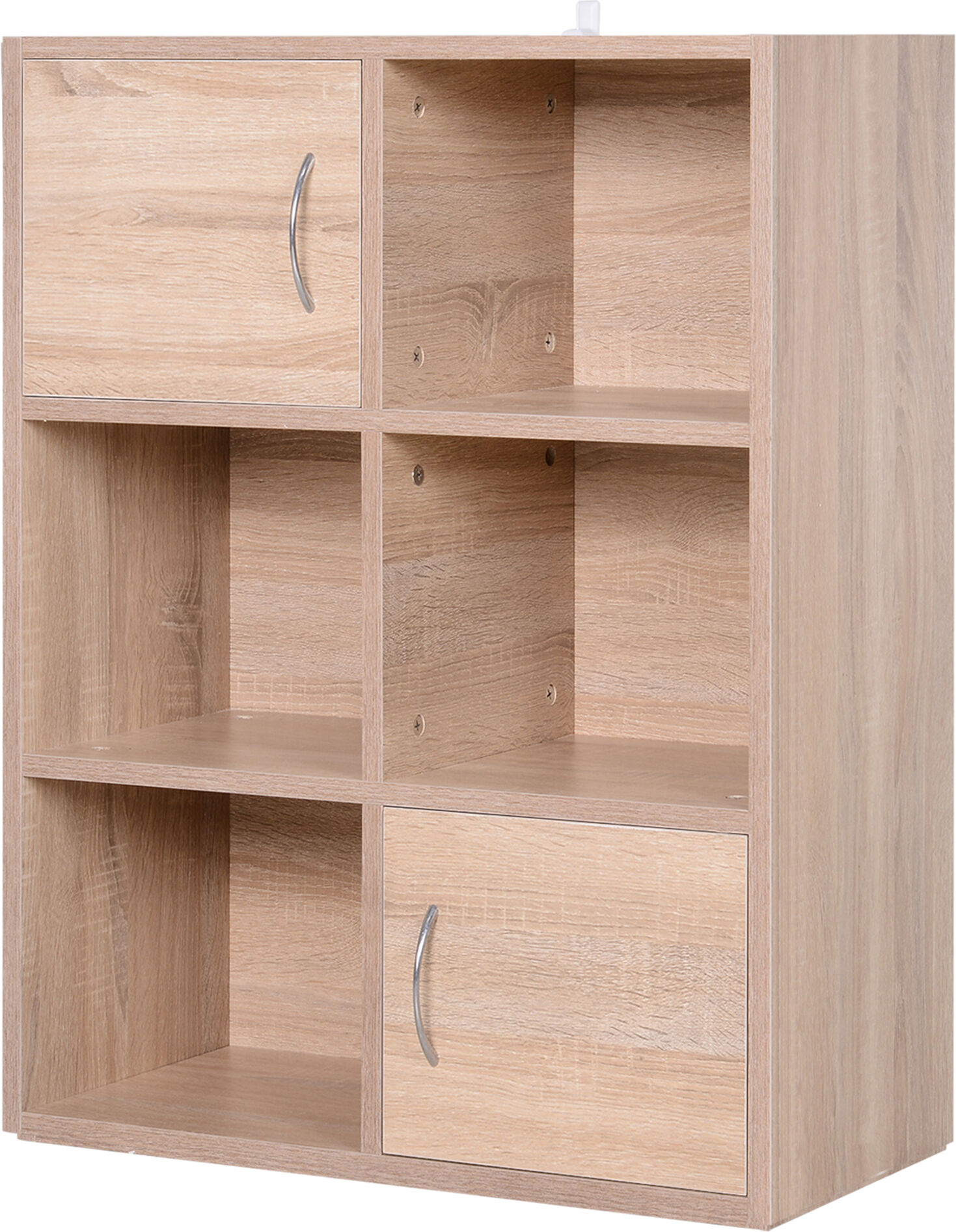 Homcom Libreria Scaffale in Legno a 3 Ripiani con 4 Scompartimenti e 2 ante Legno Naturale 61.5x29.5x80cm