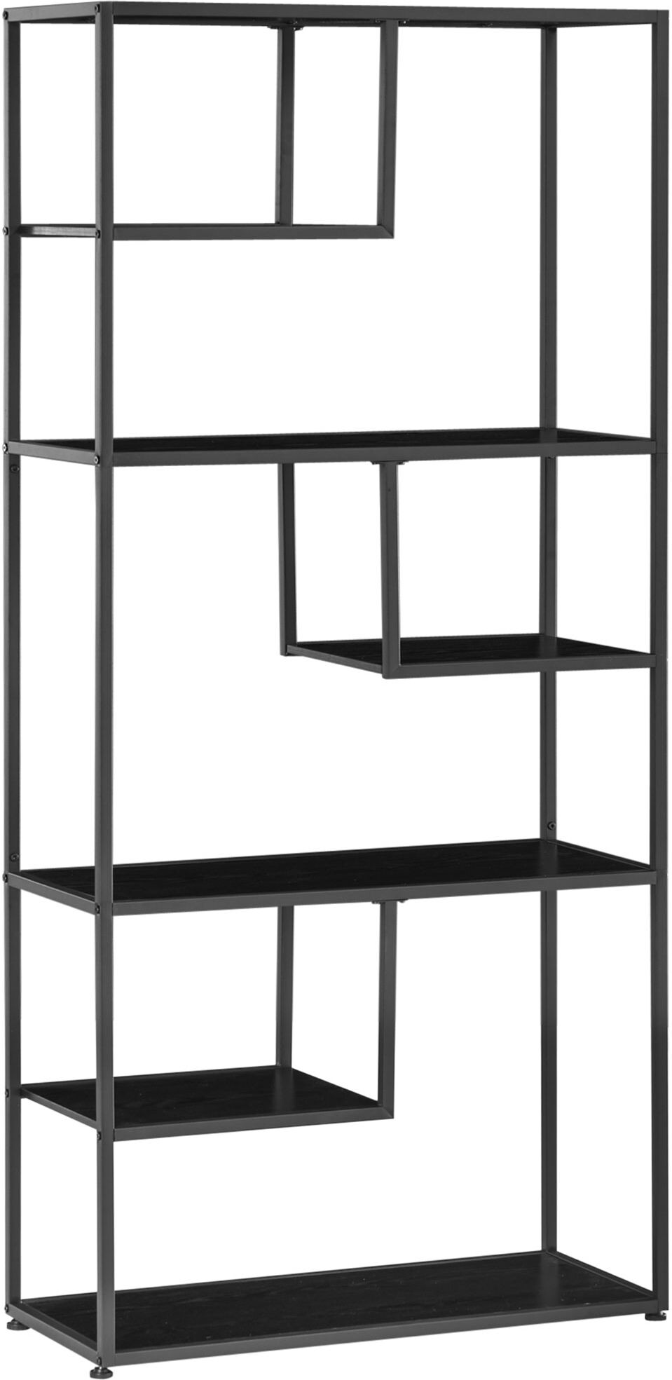 Homcom Mobile Libreria a 7 Livelli in Truciolato e Acciaio per Soggiorno, Camera da Letto e Ufficio, in stile Industriale, 83x34x180 cm, Nero