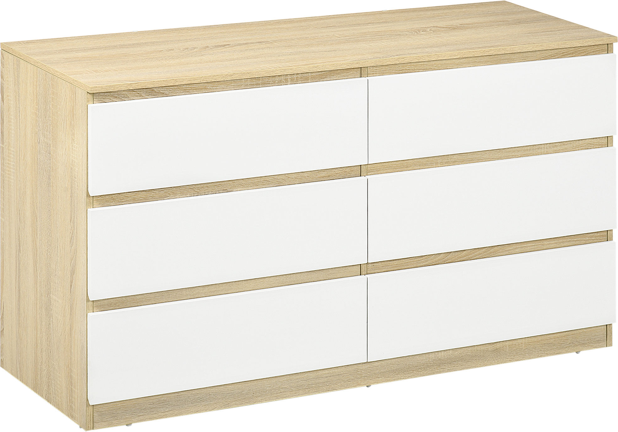 Homcom Cassettiera 6 Cassetti Moderna in Legno, 135x48x77cm, Bianco e Colore Legno