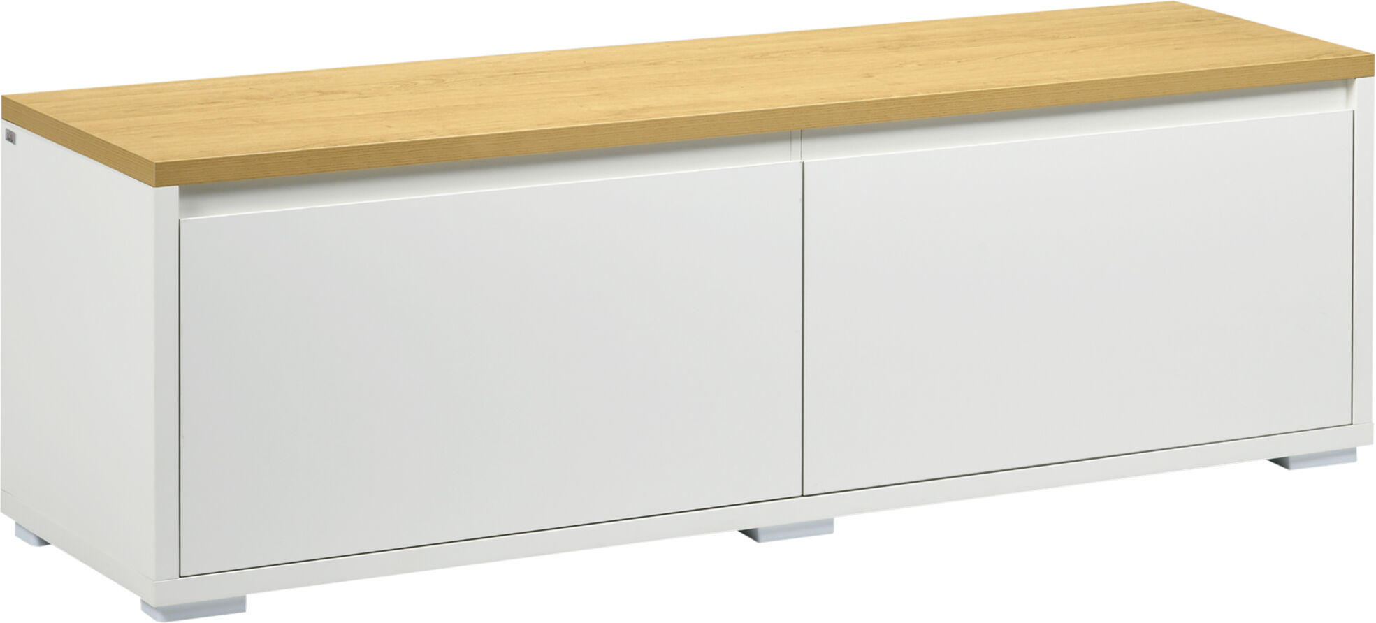 Homcom Mobile Porta TV fino a 65" con Armadietti e Ante a Ribalta in Truciolato, 140x37x45cm, Bianco e Color legno