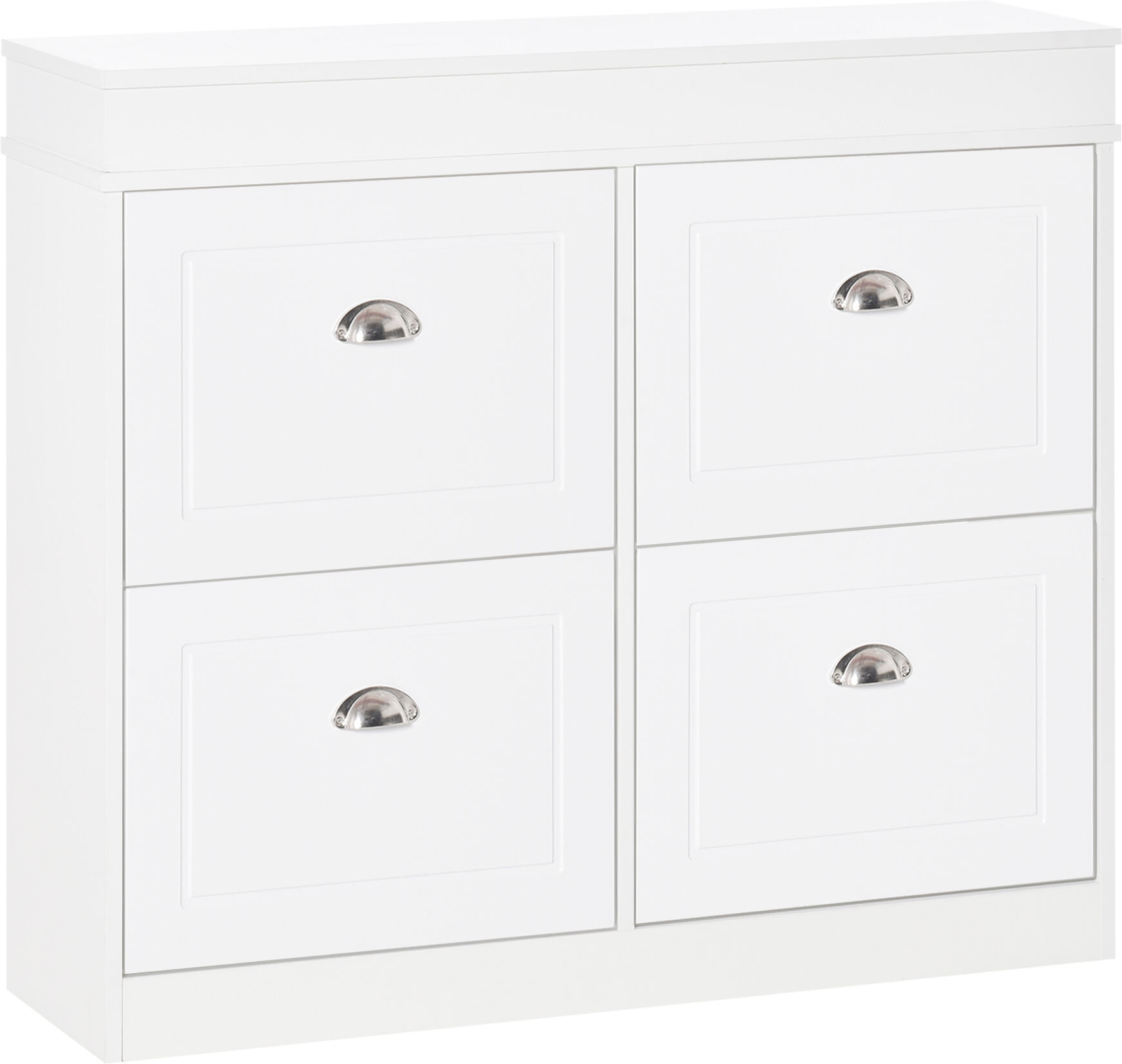 Homcom Scarpiera Salvaspazio in Legno 4 Cassetti a Ribalta con Mensola Regolabile per 32 Scarpe, 98x24x83cm, Bianco