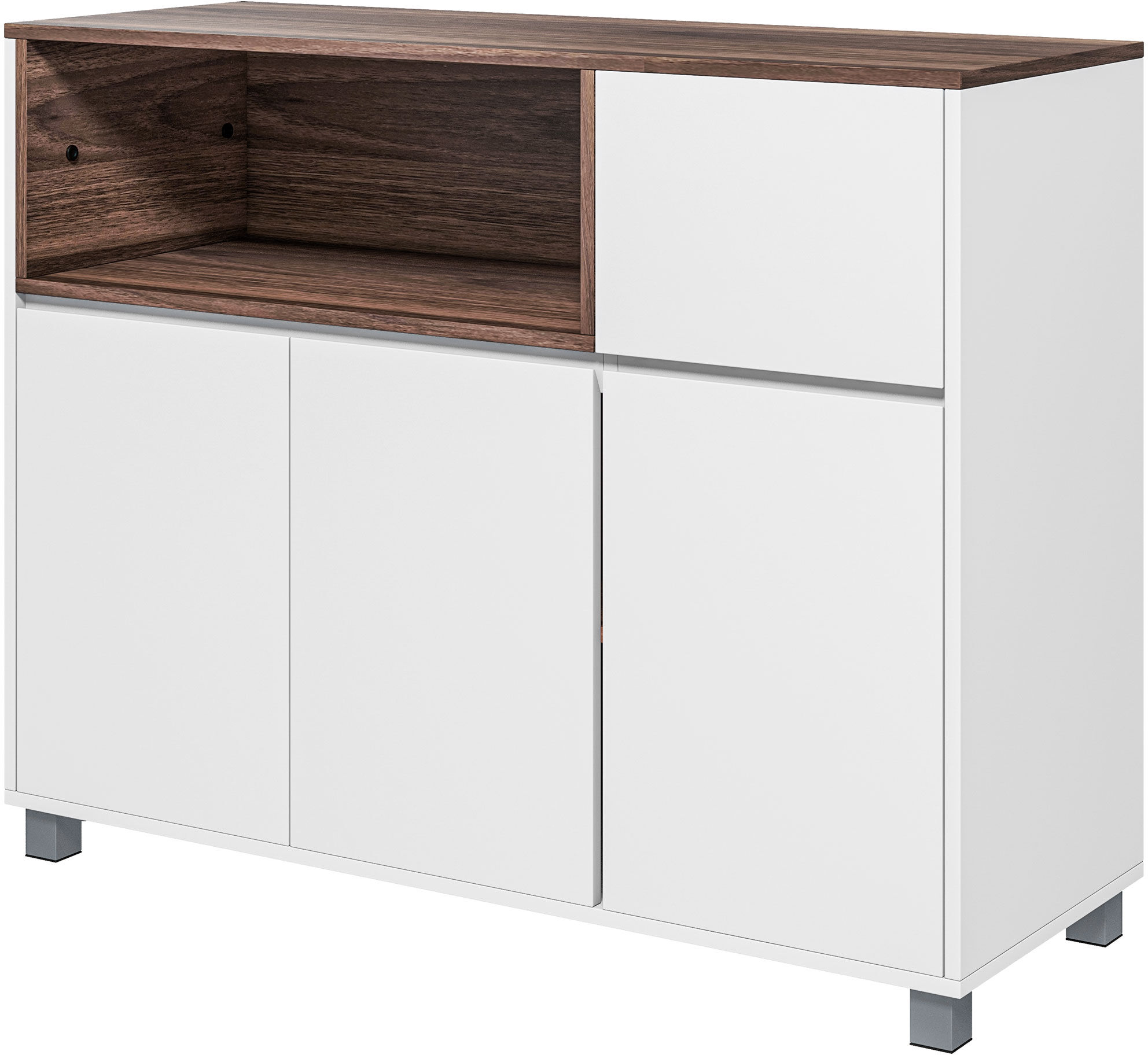 Homcom Credenza Moderna da Cucina in Legno con Armadietti, Cassetto e Vano Aperto, 105x39x83cm, Bianco