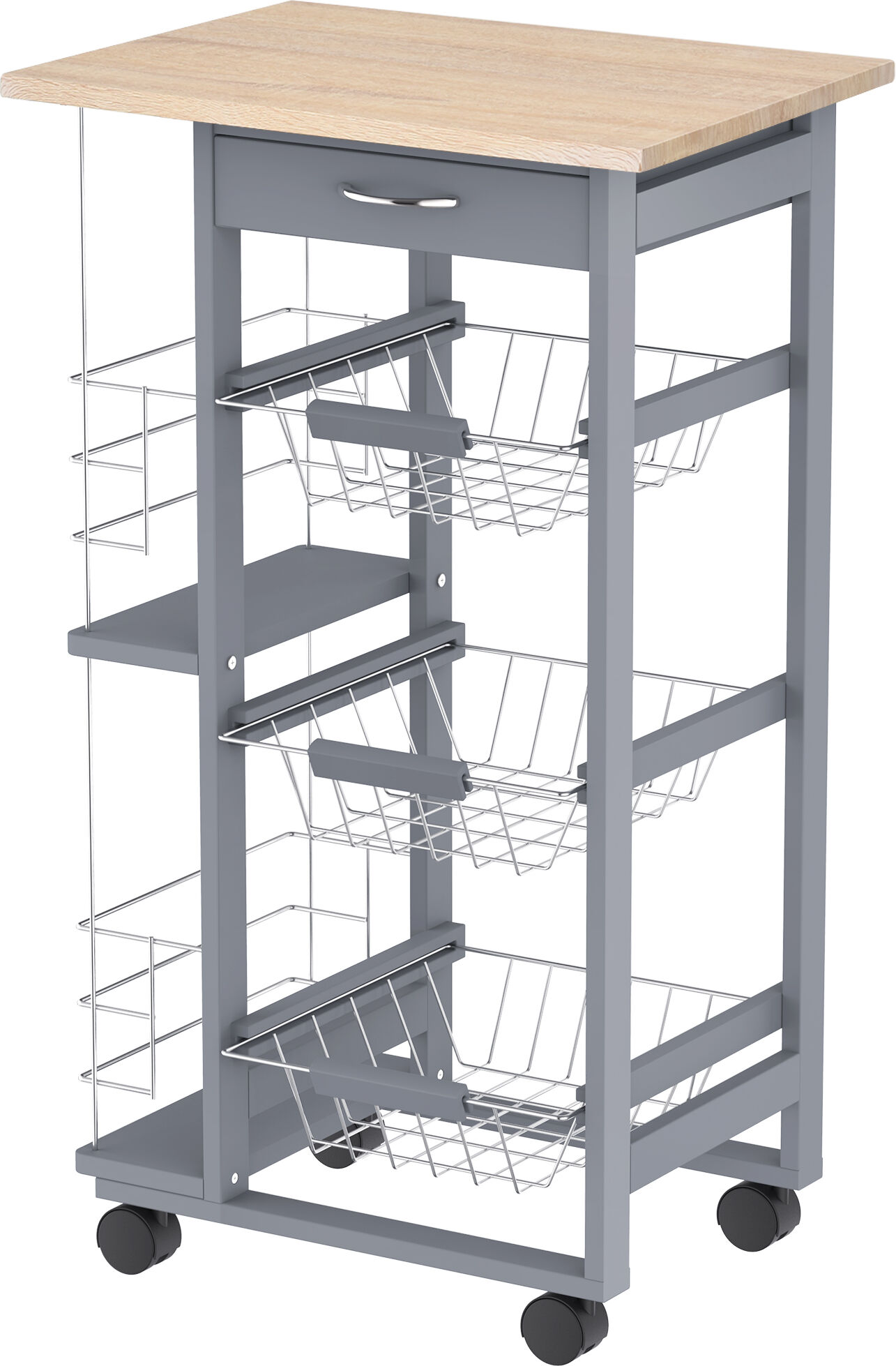 Homcom Carrello da Cucina con Cassetti Estraibili e 2 Portabottiglie, in Legno di Pino e Metallo, 47x37x83 cm