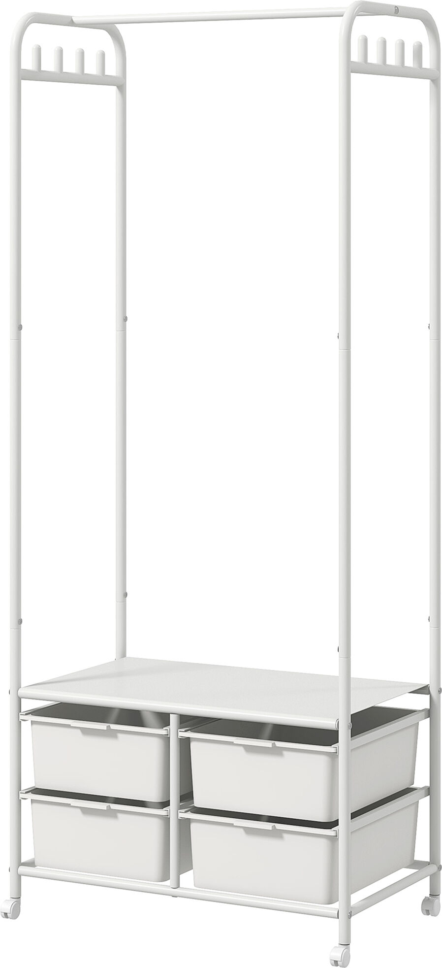 Homcom Stand Appendiabiti con Scarpiera a 4 Cesti e 8 Ganci, in Acciaio e Plastica, 63x37x153 cm, Bianco