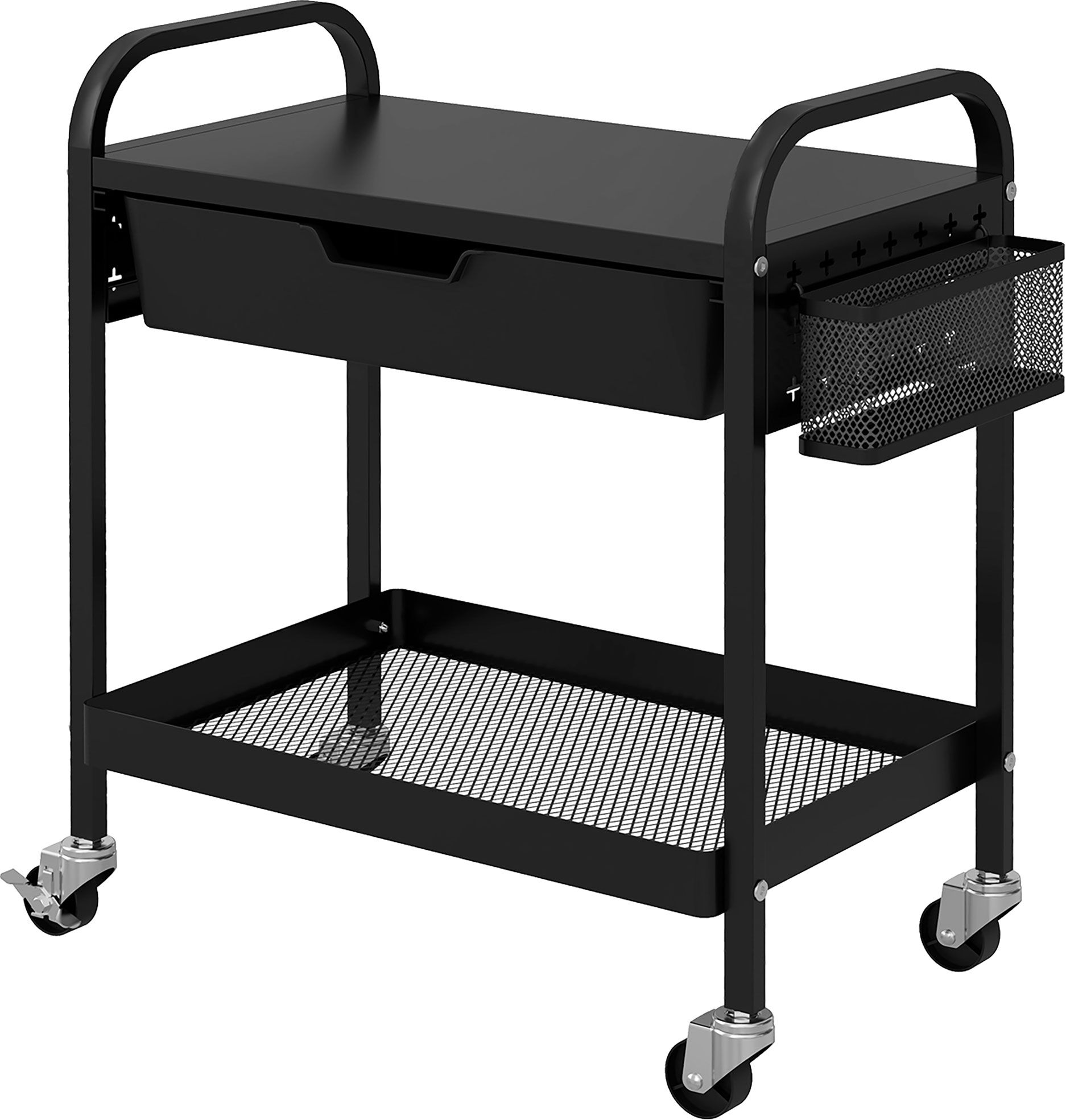 Homcom Carrello da Cucina con Cesto, Cassetto Estraibile e 3 Ganci, in PP e Metallo, 61x32.6x58.5 cm, Nero