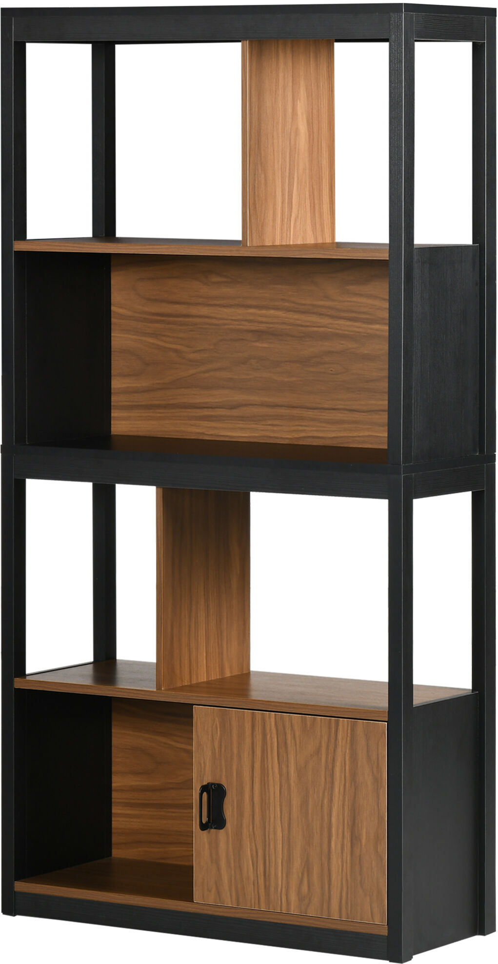 Homcom Mobile Libreria  4 Livelli Aperti con Armadietto, in Truciolato e MDF, 76.5x30x150 cm, Marrone e Nero