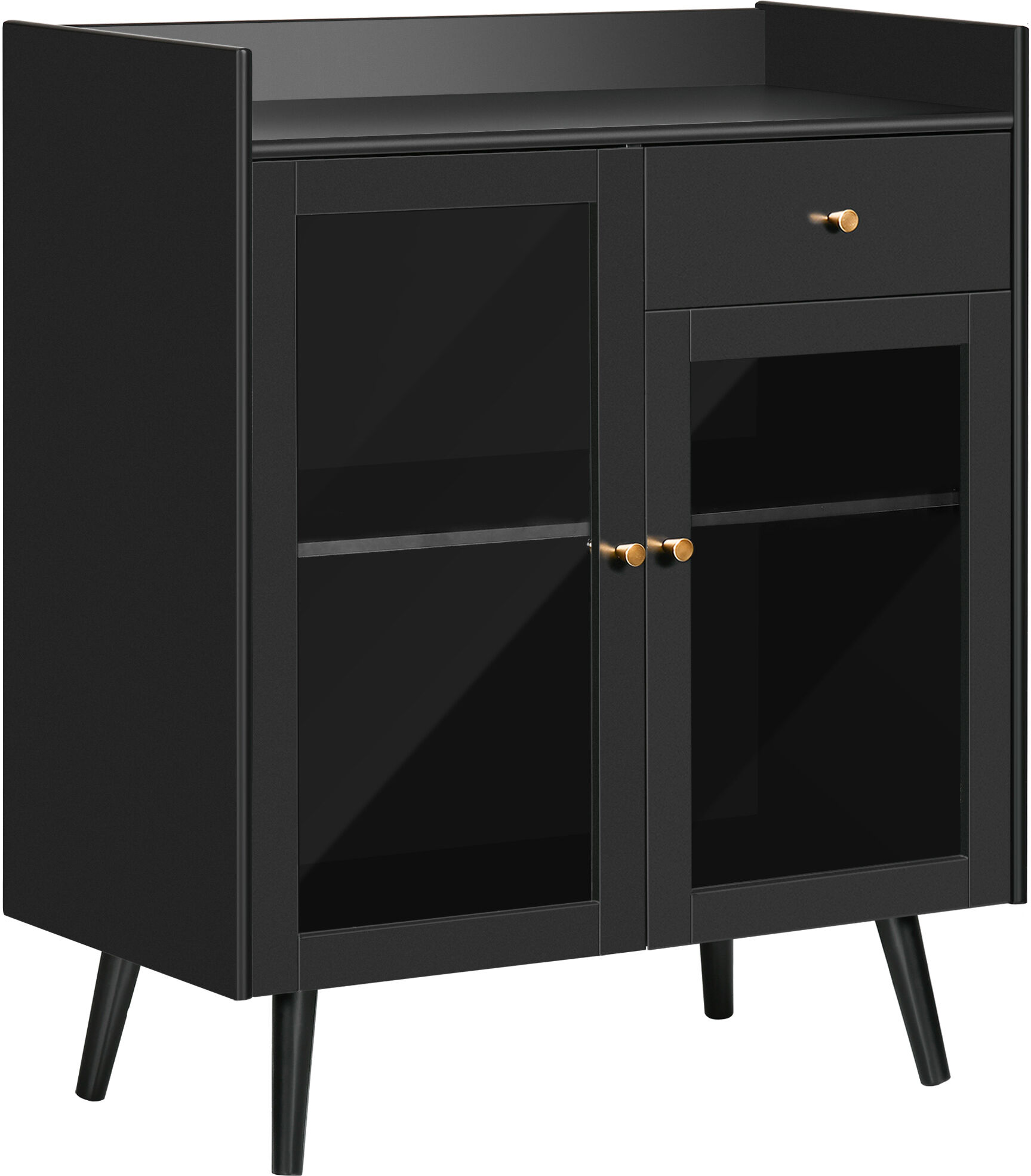 Homcom Armadietto Due Ante con Ripiano Regolabile e Spazi Aperti in MDF e Legno, 80x40x94.3 cm, Nero