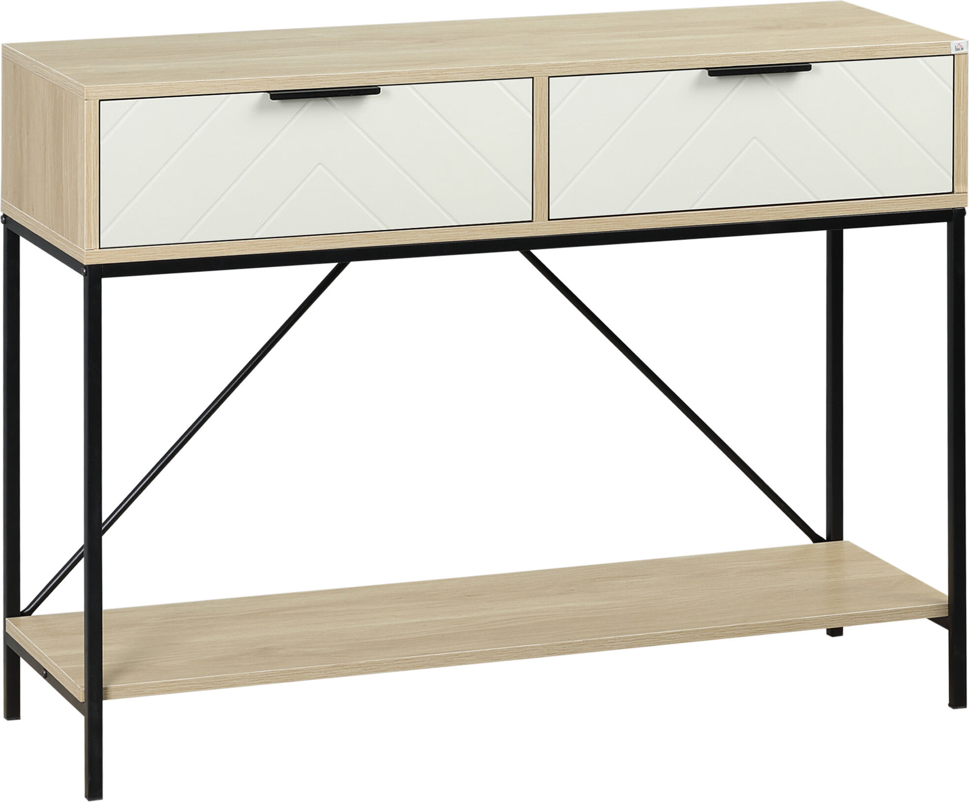 Homcom Tavolo Consolle moderno da Ingresso con 2 Cassetti e Ripiano Inferiore, in MDF, Truciolato e Acciaio, 100x33.5x76.5 cm