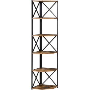 Homcom Libreria Angolare a Muro, Scaffale Stile Industriale in Legno e Metallo con 5 Ripiani, 39x39x175cm, Marrone Rustico