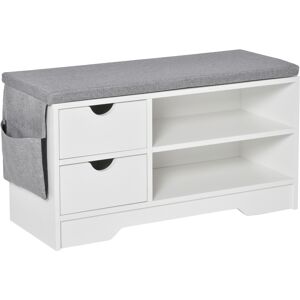 Homcom Panca Scarpiera Salvaspazio in Legno con 2 cassetti, 2 ripiani aperti e 1 tasca l aterale, per soggiorno, ingresso e camera, Bianca Aosom Italy Homcom Panca Scarpiera Salvaspazio in Legno con 2 cassetti, 2 ripiani aperti e 1 tasca l aterale, per soggiorno, ingresso e camera, Bianca Aosom Italy