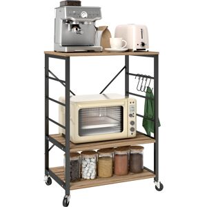 Homcom Scaffale da Cucina a 3 Livelli con Ruote e 4 Ganci, Industriale e Struttura in Acciaio,Telaio del carrellino, 60x40x84cm, Teak Aosom Italy Homcom Scaffale da Cucina a 3 Livelli con Ruote e 4 Ganci, Industriale e Struttura in Acciaio,Telaio del carrellino, 60x40x84cm, Teak Aosom Italy