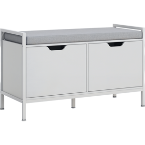Homcom Panca Scarpiera a 2 Armadietti con Cuscino, in Tessuto Effetto Lino, Legno e Acciaio, 84x35x50 cm, Bianco Homcom Panca Scarpiera a 2 Armadietti con Cuscino, in Tessuto Effetto Lino, Legno e Acciaio, 84x35x50 cm, Bianco
