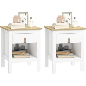 Homcom Set 2 Comodini con Cassetto e Ripiano Aperto in Legno, 45x40x55 cm, Bianco e Rovere Aosom Italy Homcom Set 2 Comodini con Cassetto e Ripiano Aperto in Legno, 45x40x55 cm, Bianco e Rovere Aosom Italy