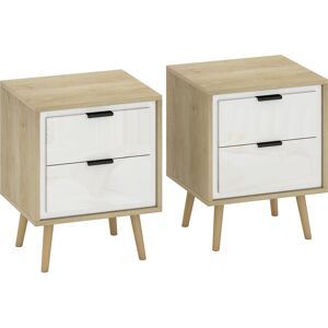 Homcom Set di 2 Comodini Moderni con 2 Cassetti a Scorrimento Silenzioso 40x35x50 cm Bianco Lucido e Rovere   Aosom Italy Homcom Set di 2 Comodini Moderni con 2 Cassetti a Scorrimento Silenzioso 40x35x50 cm Bianco Lucido e Rovere   Aosom Italy
