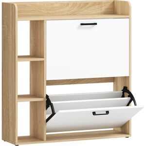 Homcom Mobile portascarpe 15 paia, armadio portascarpe moderno con 2 cassetti ribaltabili, 83x24x90,5cm, effetto legno naturale Aosom Italy Homcom Mobile portascarpe 15 paia, armadio portascarpe moderno con 2 cassetti ribaltabili, 83x24x90,5cm, effetto legno naturale Aosom Italy