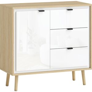 Homcom Credenza Moderna con 3 Cassetti e Armadietto, Ripiano Interno Regolabile e Ante Lucide, Bianco e Rovere Aosom Italy Homcom Credenza Moderna con 3 Cassetti e Armadietto, Ripiano Interno Regolabile e Ante Lucide, Bianco e Rovere Aosom Italy